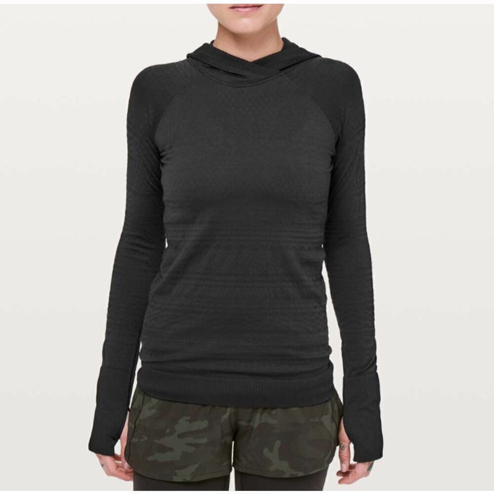 Lululemon Rest Less Hoodie Long Sleeve Top Hooded Black Thumb Holes 6